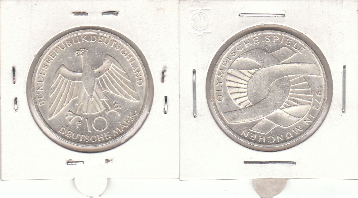 10 DM Gedenkmünze 1972 F Olympische Spiele 1972 in München – Verschlungene Arme ST