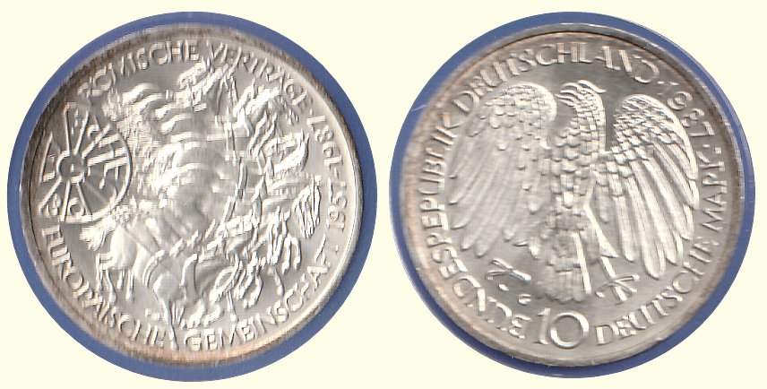 10 DM Gedenkmünze 1987 G 30 Jahre Römische Verträge ST