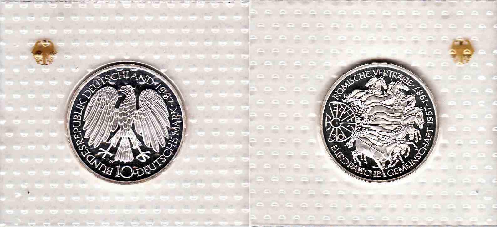 10 DM Gedenkmünze 1987 G 30 Jahre Römische Verträge PP