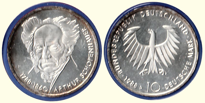 10 DM Gedenkmünze 1988 D 200. Geburtstag Arthur Schopenhauer ST