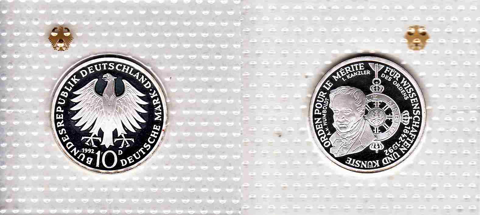 10 DM Gedenkmünze 1992 D 150 Jahre Orden Pour le Mérite PP