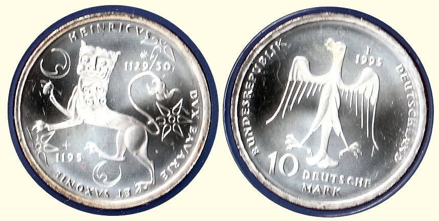 10 DM Gedenkmünze 1995 J 800. Todestag Heinrich der Löwe ST
