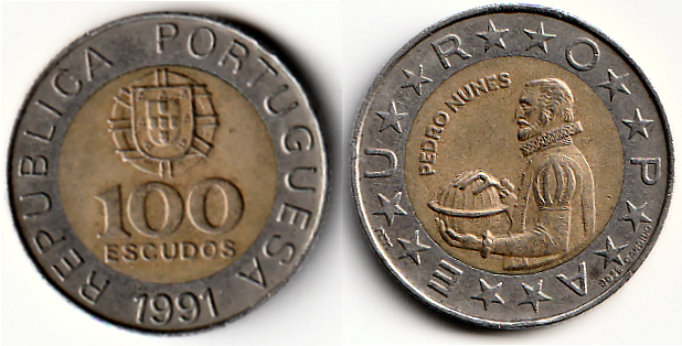 100 Escudos Portugal 1991 Pedro Nunes Bimetallmünze - Umlaufgeld