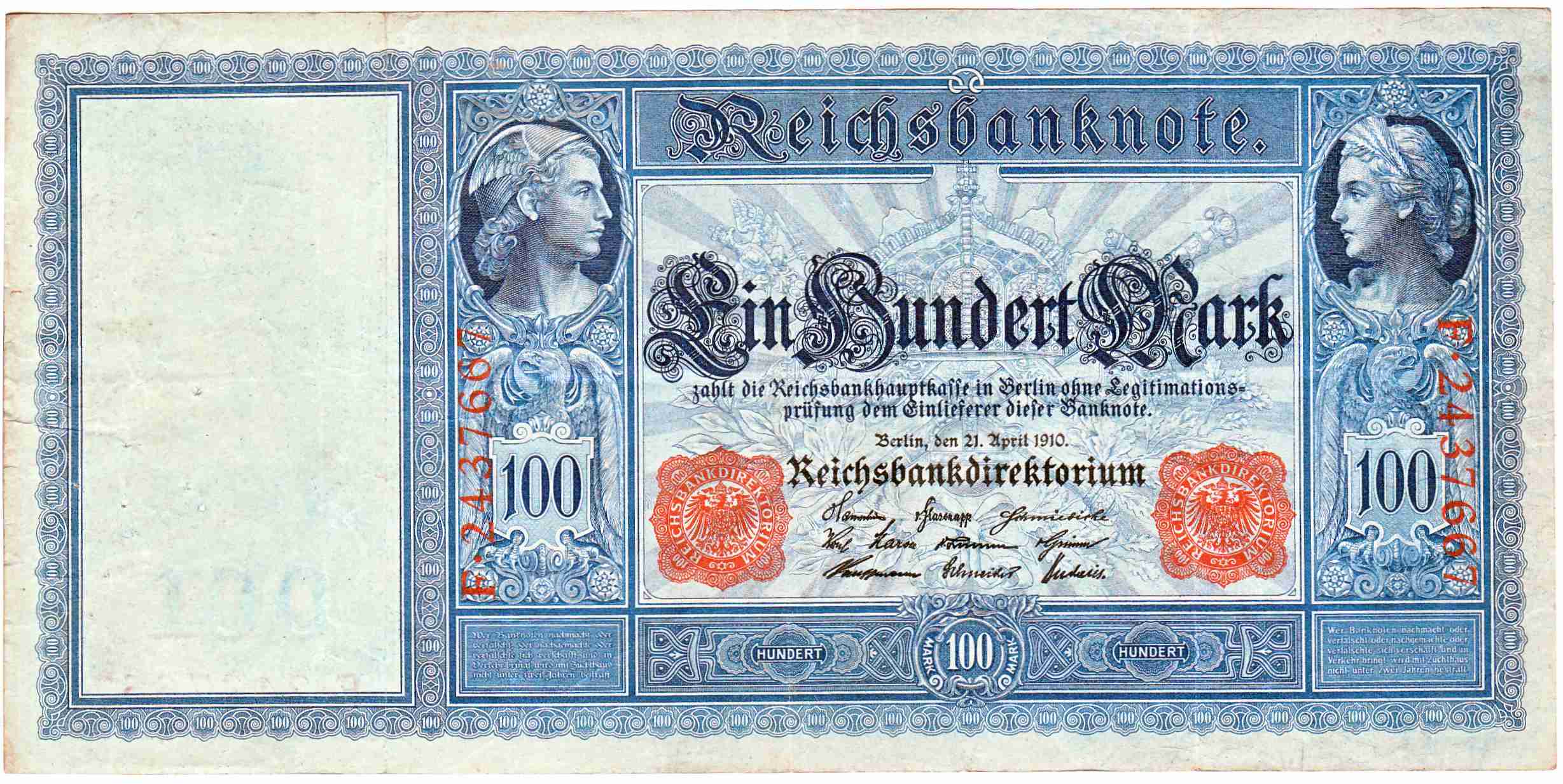 100 Mark Reichsbanknote 1910 rotes Siegel R