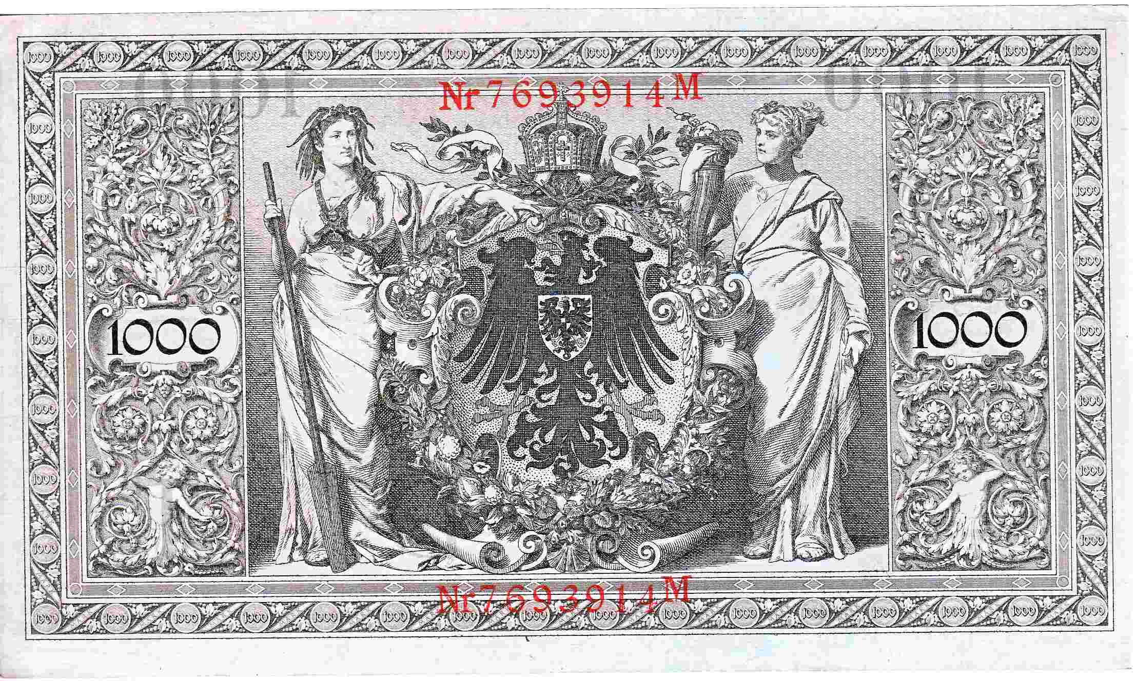 1000 Mark Reichsbanknote 1910 rotes Siegel R