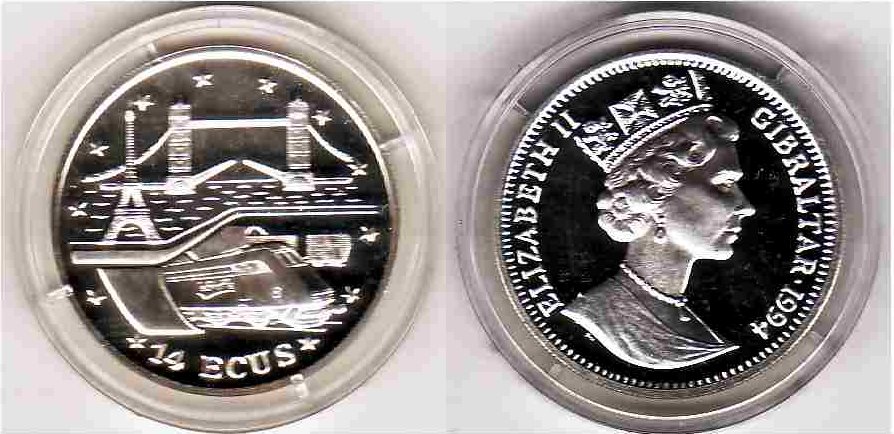14 ECU Gibraltar 1994 Eurotunnel und Wahrzeichen – PP