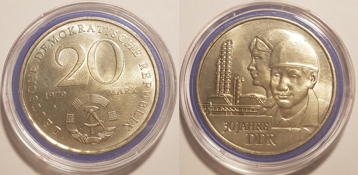 20 Mark DDR Gedenkmünze 1979 A „30 Jahre DDR“ in Stempelglanz (st). Sicher in Kapsel verpackt. Jetzt für Ihre Sammlung online bestellen!