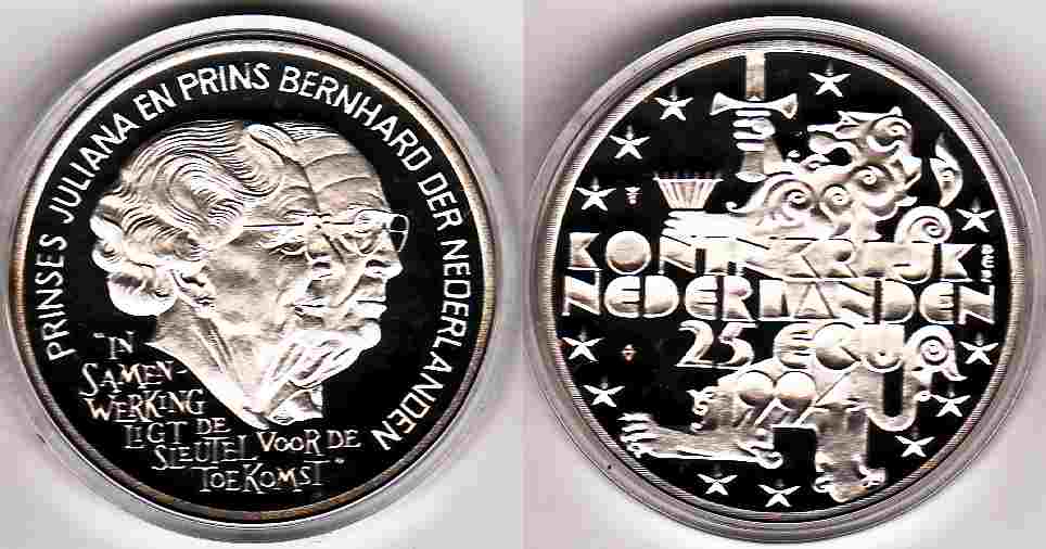 25 ECU Niederlande 1994 85. Geburtstag Königin Juliana PP