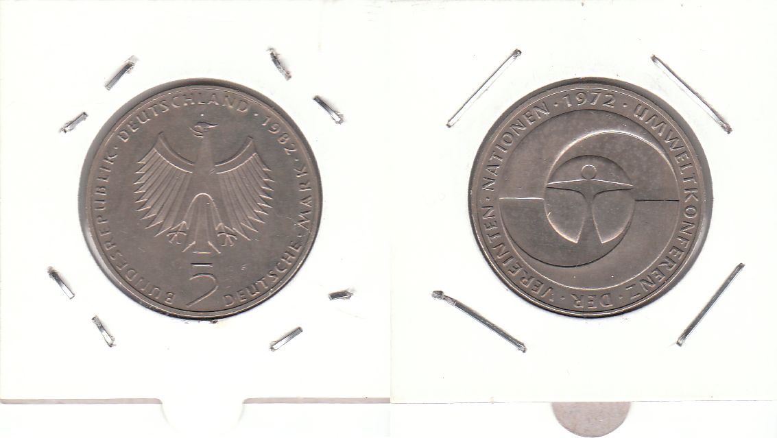 5 DM Gedenkmünze 1982 F 10 Jahre Umweltkonferenz der Vereinten Nationen ST