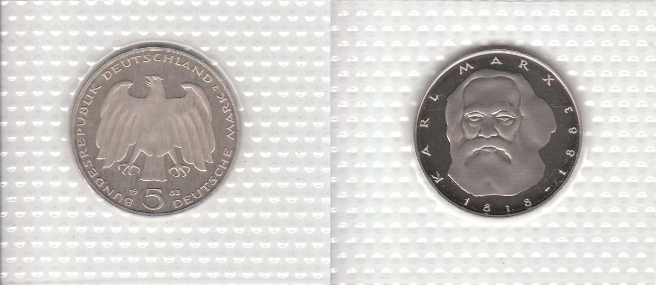 5 DM Gedenkmünze 1983 J 100. Todestag von Karl Marx PP