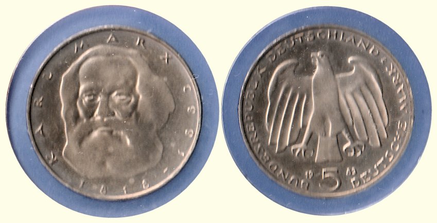 5 DM Gedenkmünze 1983 J 100. Todestag Karl Marx ST