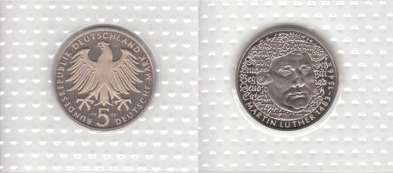 5 DM Gedenkmünze 1983 G 500. Geburtstag von Martin Luther PP