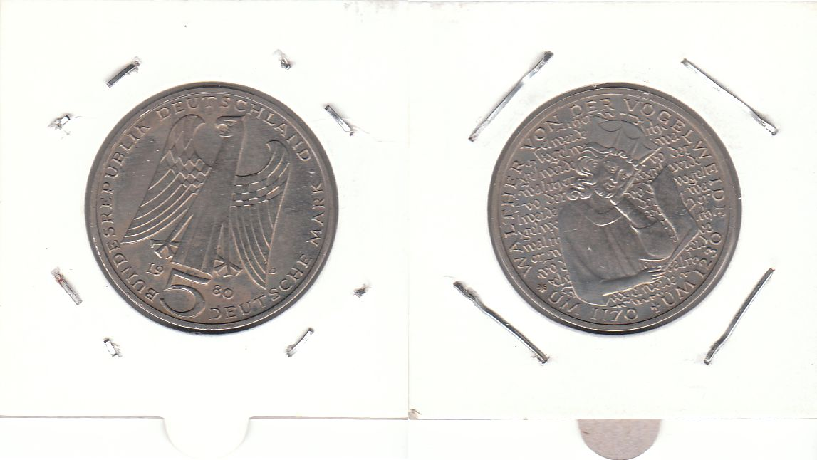5 DM Gedenkmünze 1980 D 750. Todestag Walther von der Vogelweide ST