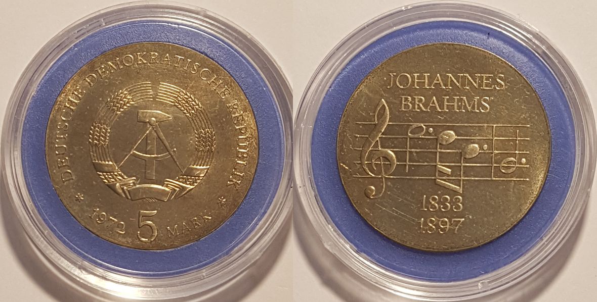 5 Mark DDR Gedenkmünze 1972 A 75. Todestag Johannes Brahms ST