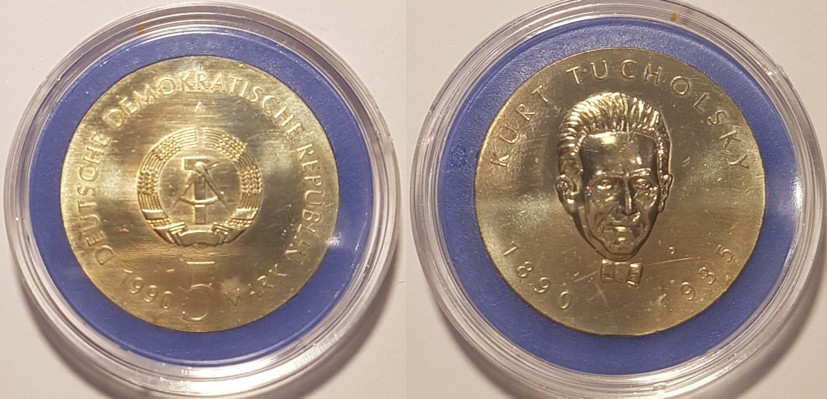 5 Mark DDR Gedenkmünze 1990 A 100. Geburtstag Kurt Tucholsky ST