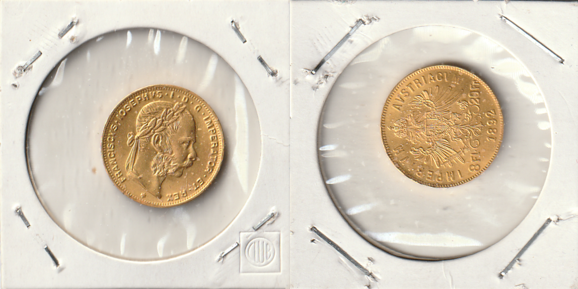 8 Gulden – 20 Francs Österreich 1892 Franz Joseph I.